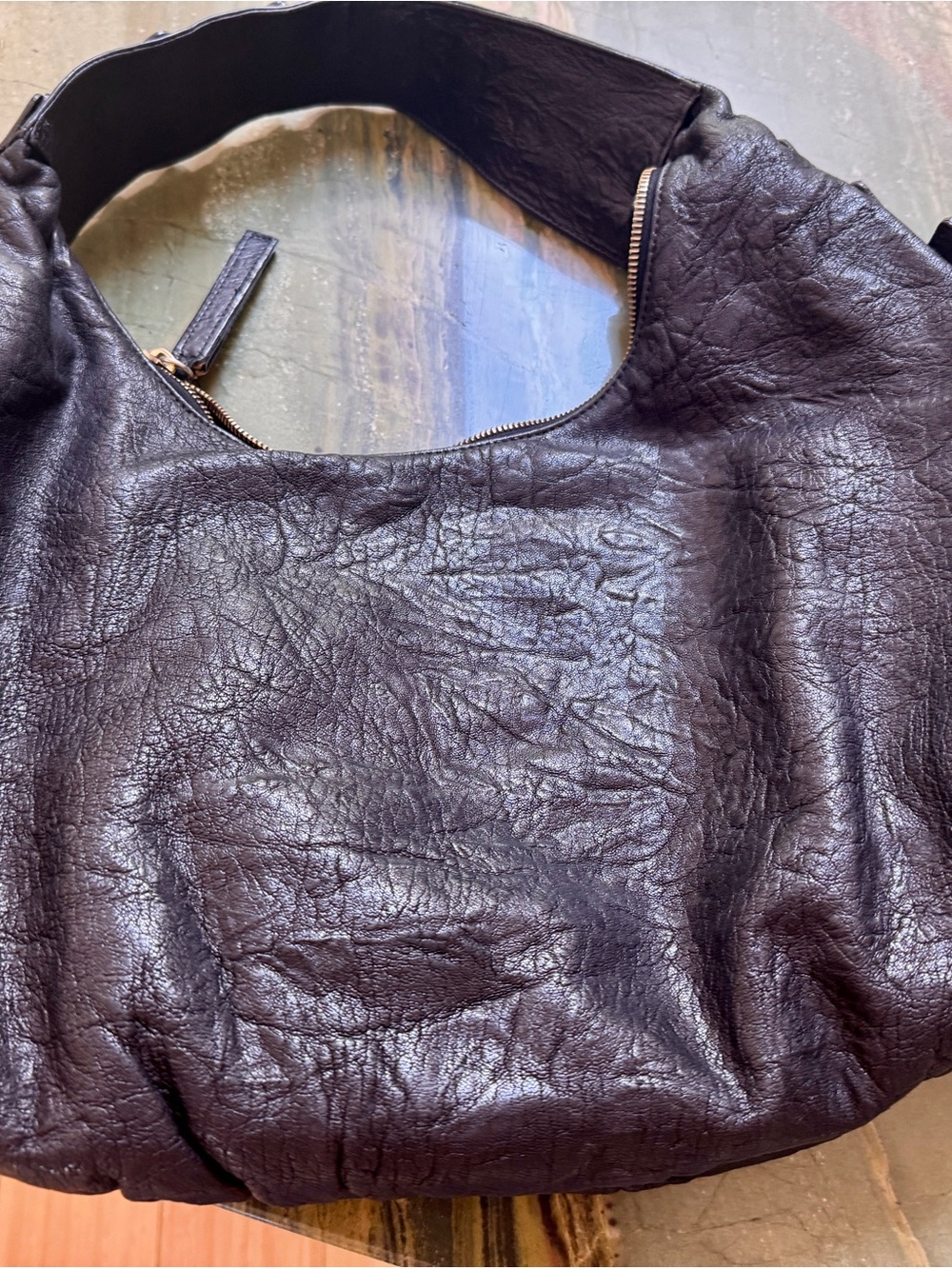 LIN DANTO Black Leather Slouchy Hobo Shoulder Bag Woven Trim. Super Soft!!